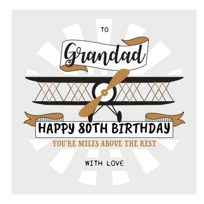 Contemporary Typographic Plane Illustration Happy 80th Birthday Grandad Card