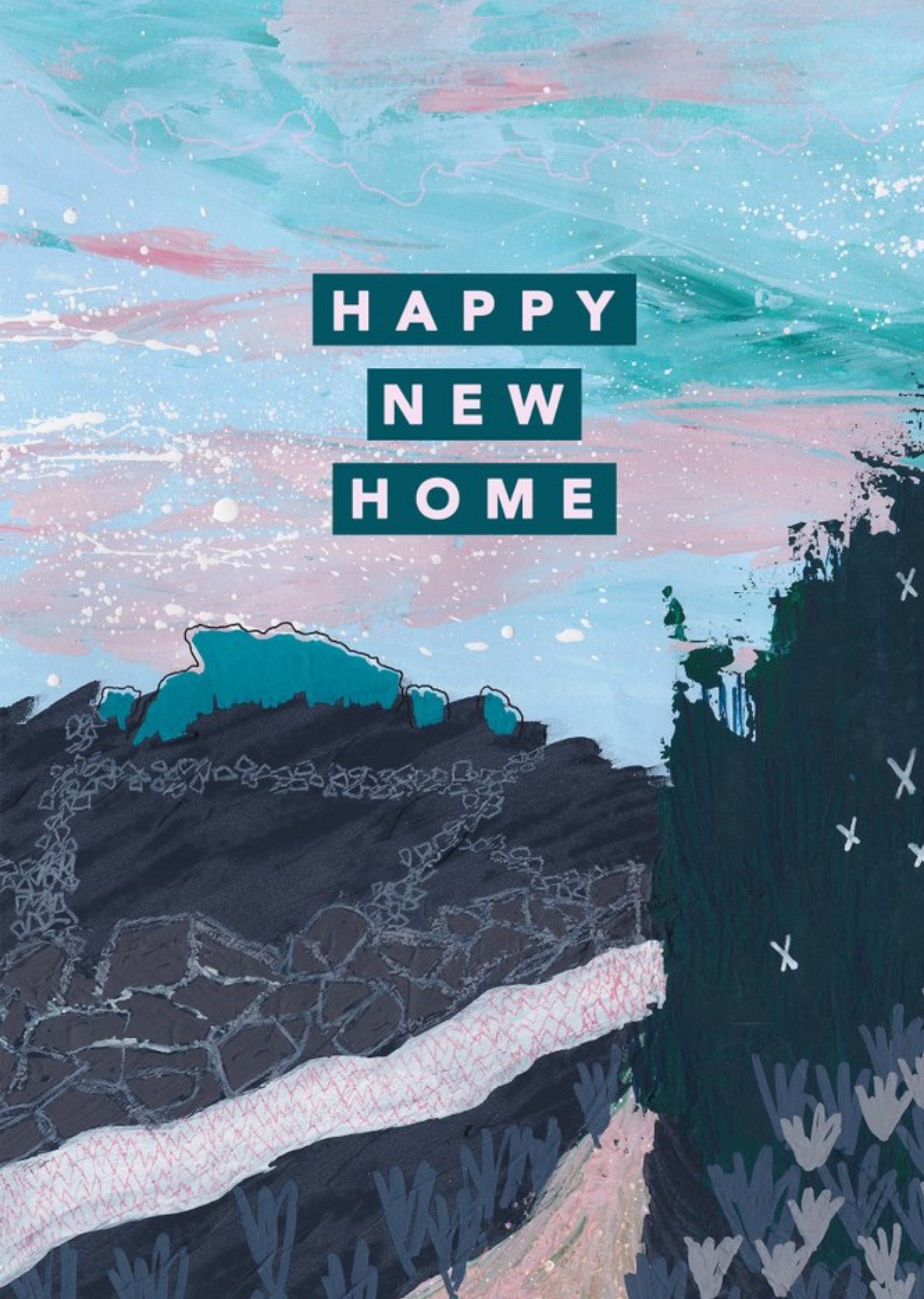 Moonpig Joy Jen Studio Abstract Landscape Mixed Media New Home Card, Large