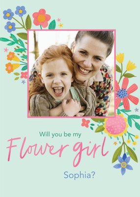 Illustrated Floral Design Wedding Will You Be My Flower Girl Photo Upload Card