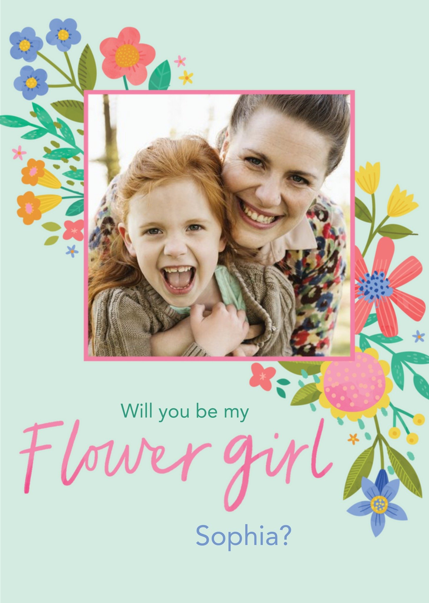 Moonpig Illustrated Floral Design Wedding Will You Be My Flower Girl Photo Upload Card, Large