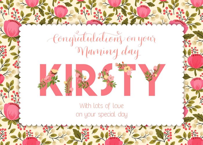Pink And Green Personalised Congratulations On Your Naming Day Card