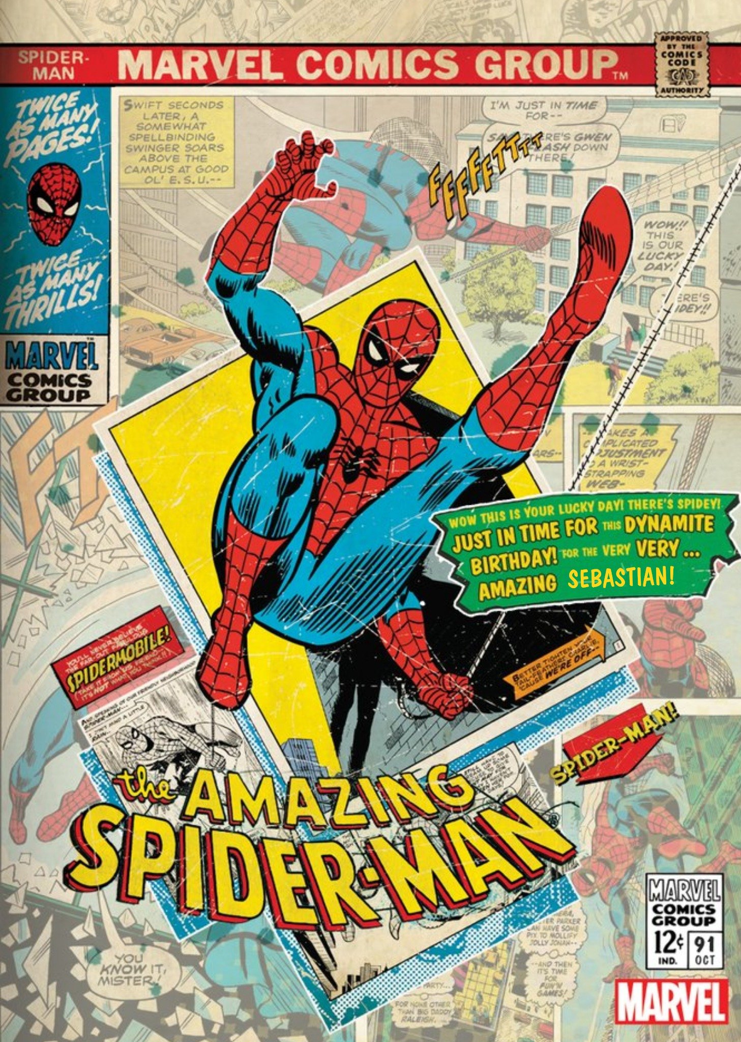Disney Marvel Spiderman Comic Book Cover Personalised Card Ecard