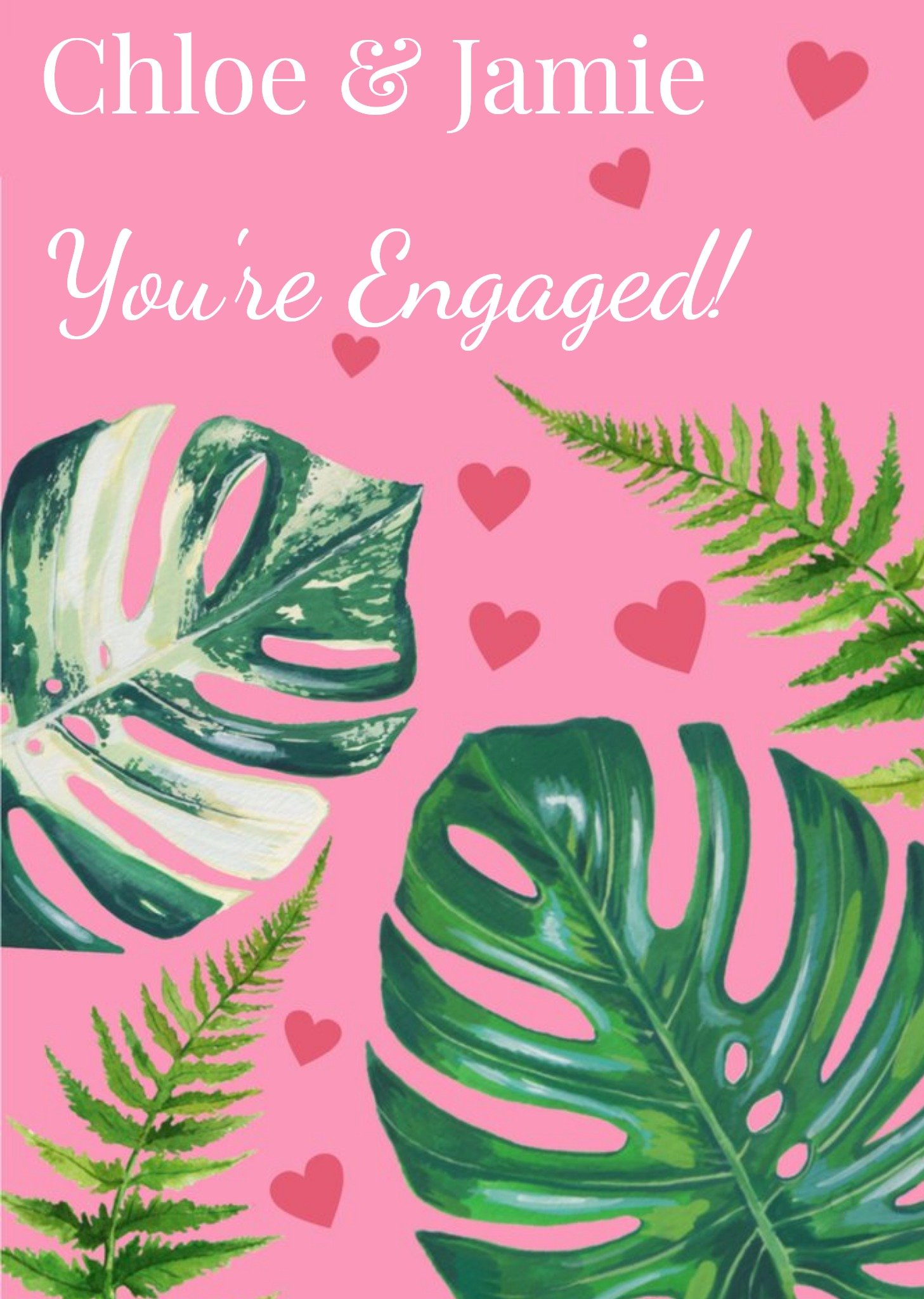 Rocket 68 Monstera And Fern Leaves Illustration Modern Engagement Card Ecard