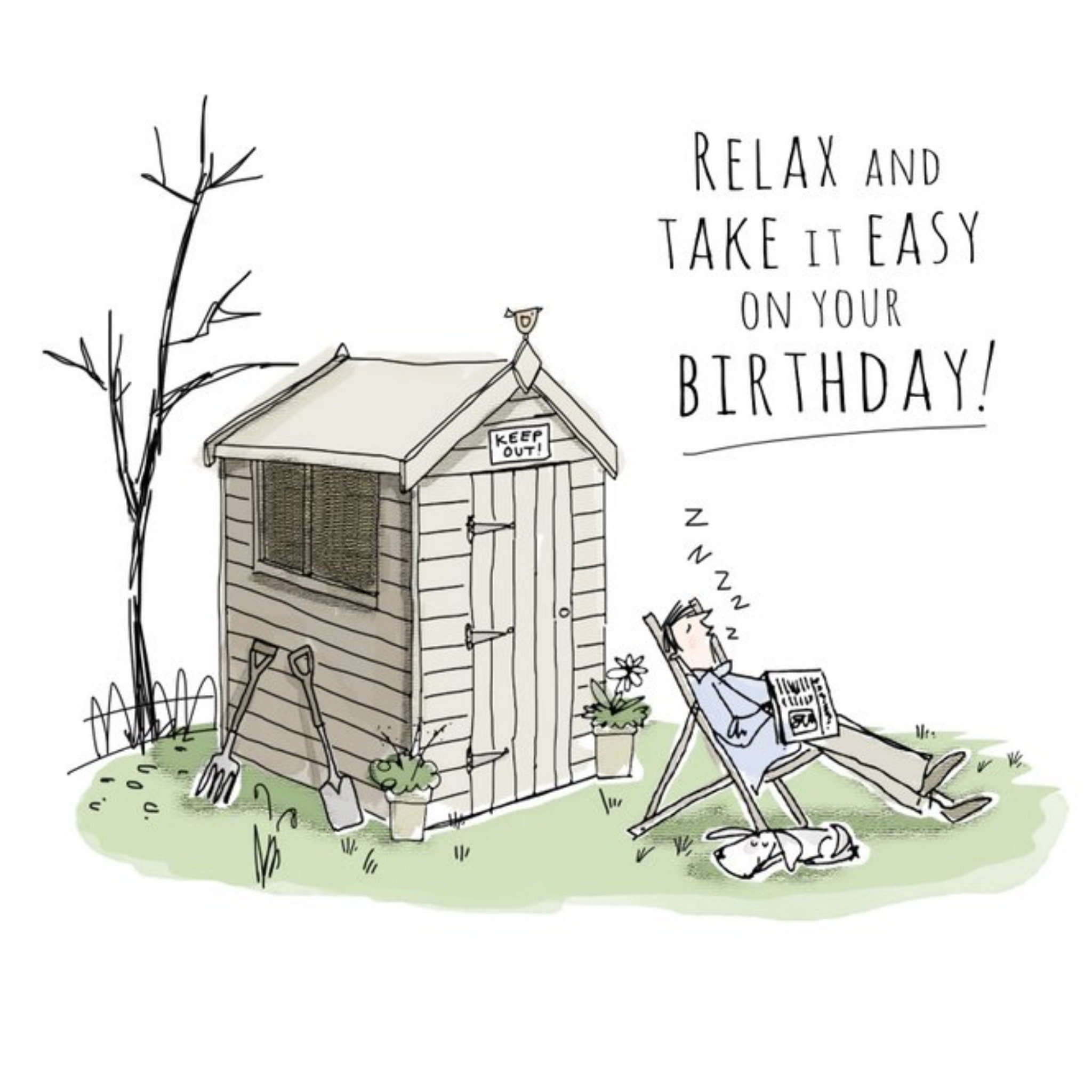 Moonpig Relax And Take It Easy On Your Birthday Garden Shed Birthday Card, Square