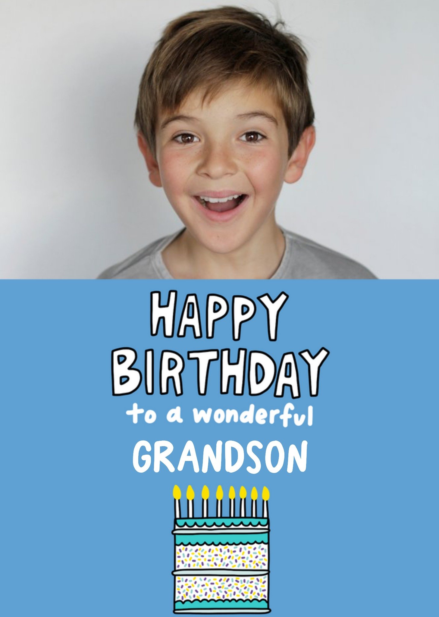 Angela Chick Illustrated Birhday Cake Grandson Photo Upload Card Ecard