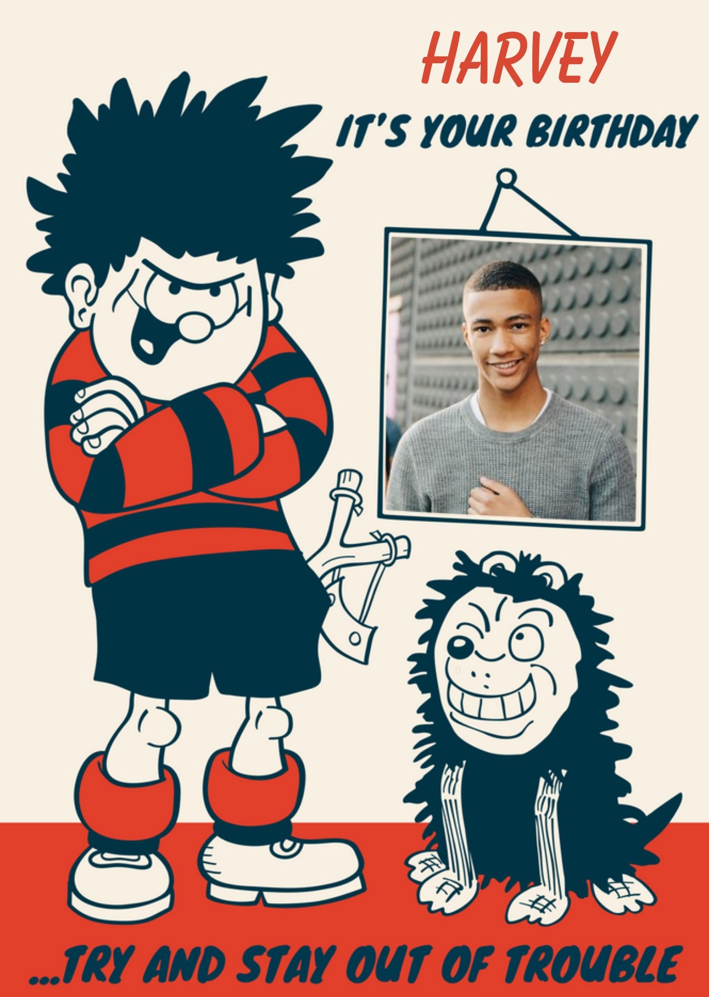 Moonpig Danilo Beano Dennis The Menace Nasher Stay Out Of Trouble Birthday Card, Large