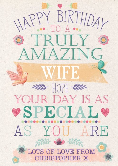 Happy Birthday Card -  Truly Amazing Wife