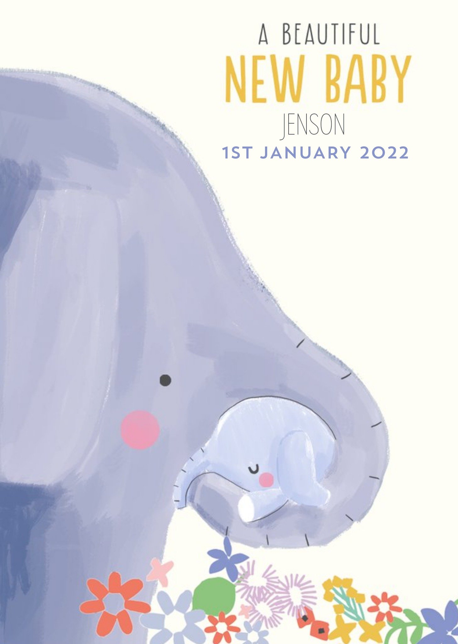 Cute Illustrative Mummy And Baby Elephant New Baby Card Ecard