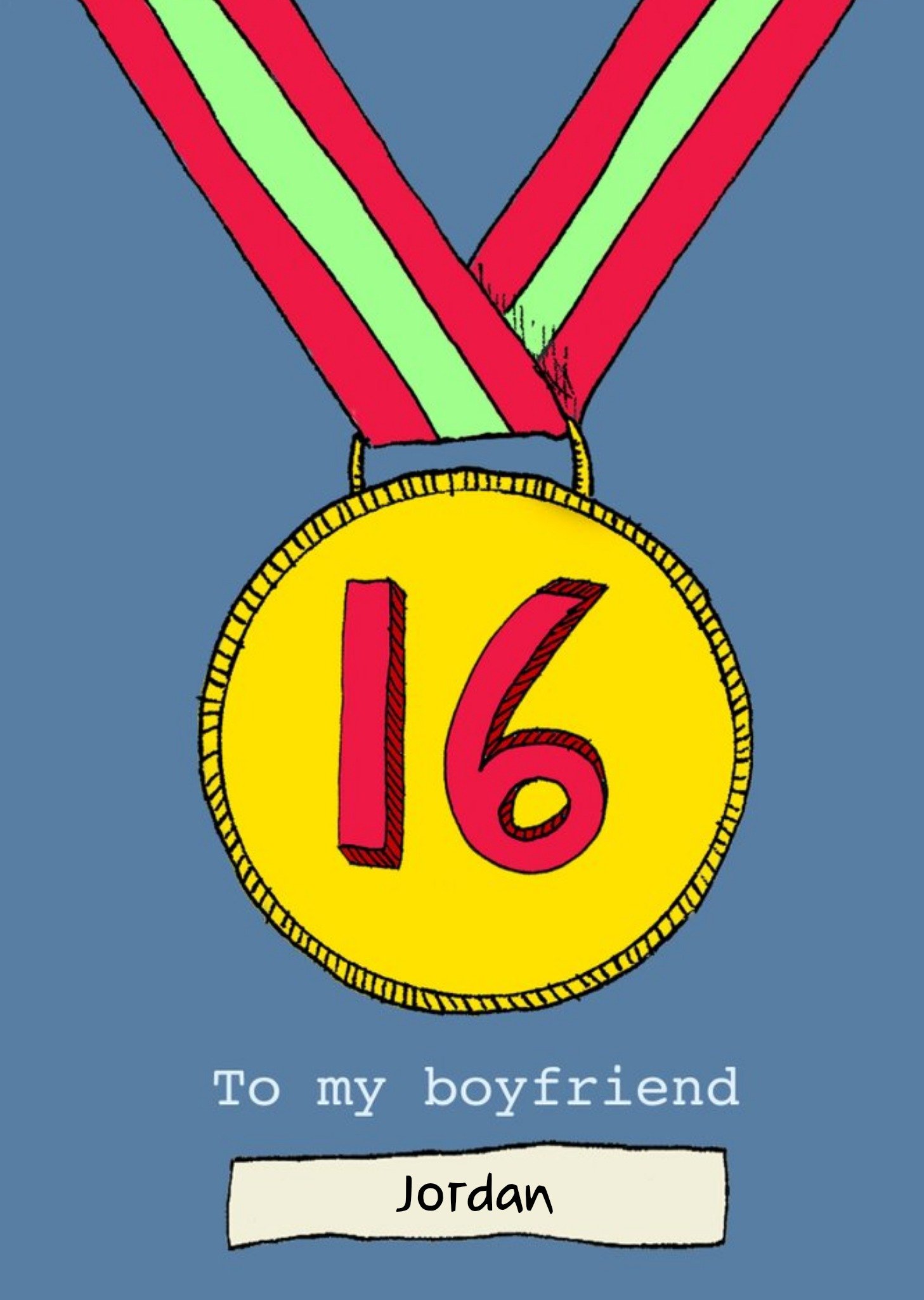 Moonpig Illustrated Gold Medal Boyfriend 16th Birthday Card Ecard