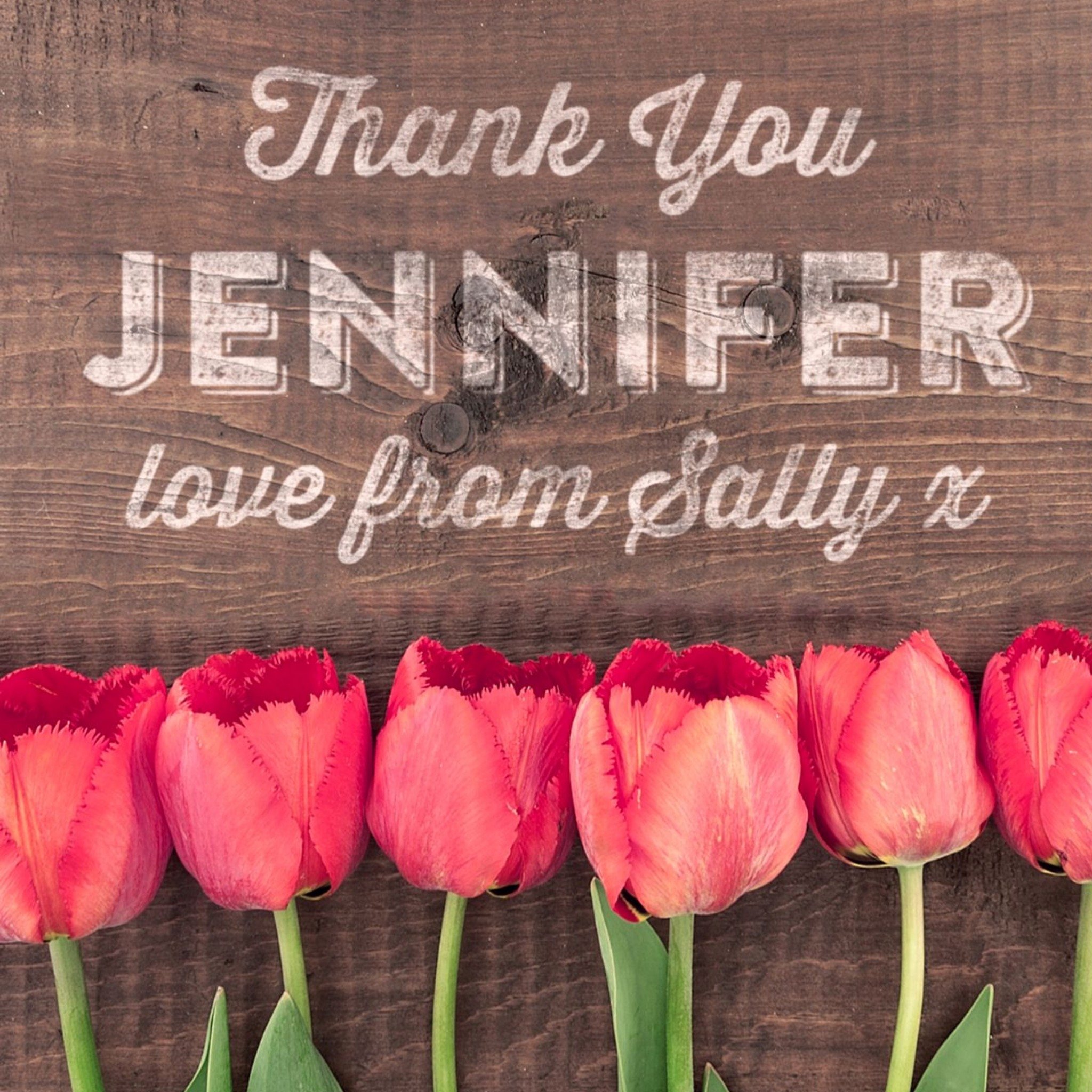 Row Of Tulips With Chalkboard Style Message Personalised Thank You Card, Square