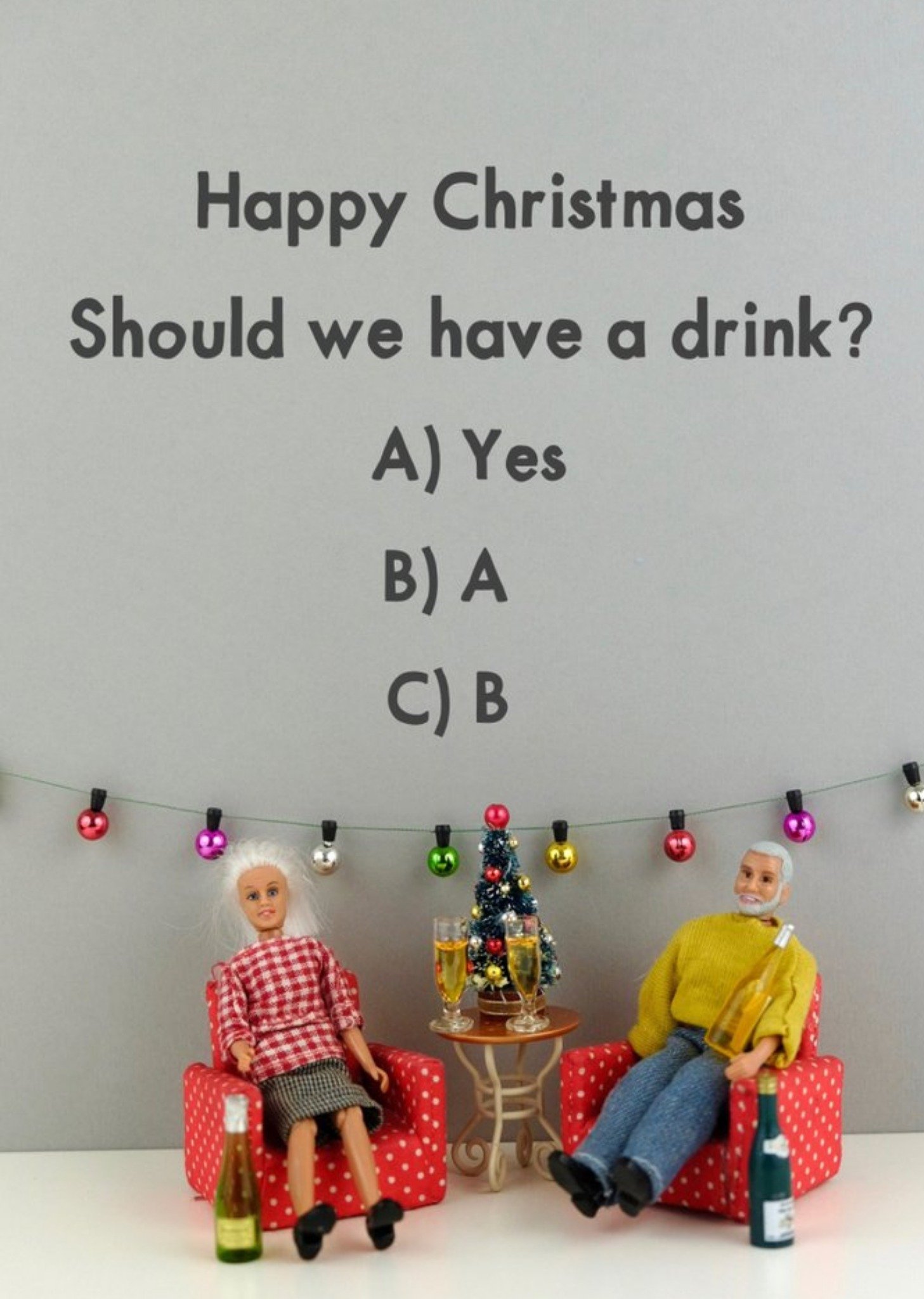Bold And Bright Funny Dolls Should We Have A Drink Christmas Card, Large