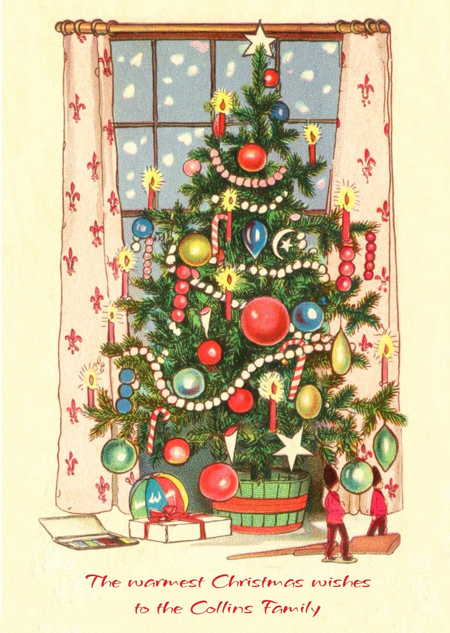 Moonpig Christmas Tree Scene Personalised Card, Large