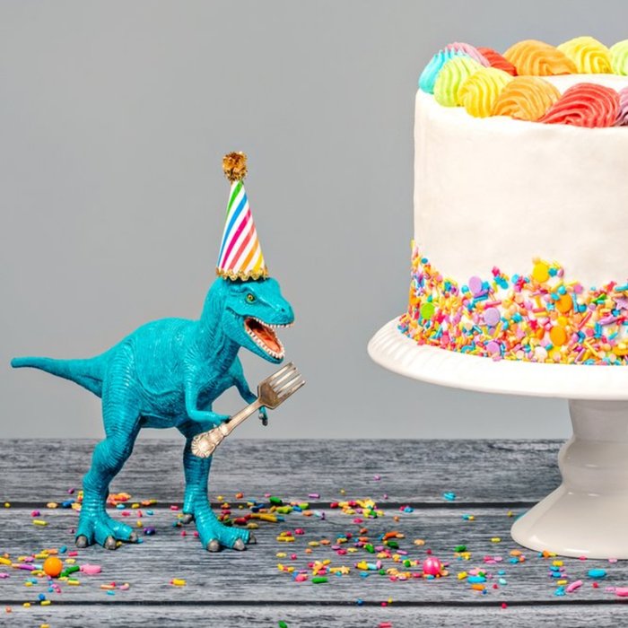 Colourful Dinosaur Happy Birthday Cake With Sprinkles Card