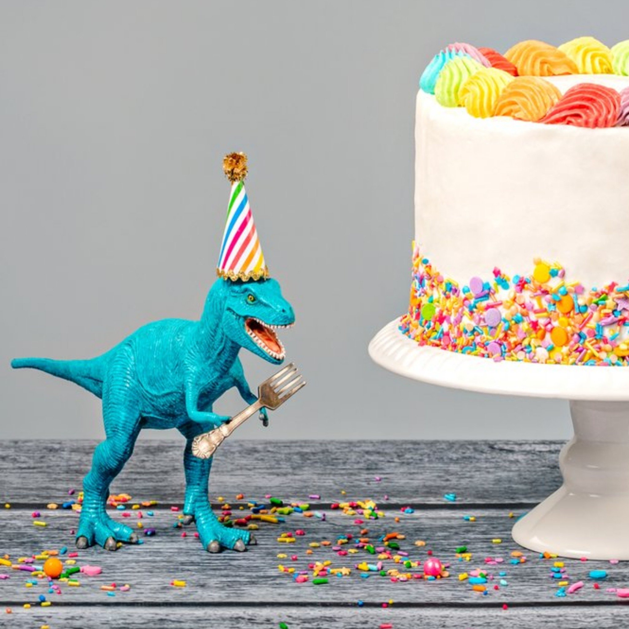 Moonpig Colourful Dinosaur Happy Birthday Cake With Sprinkles Card, Square