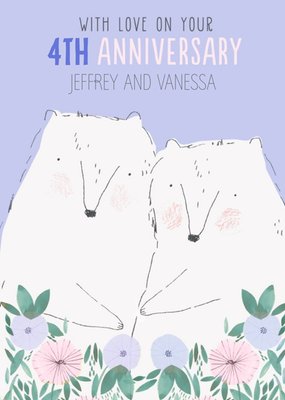 Editable Cute Polar Bears Couple Anniversary Card