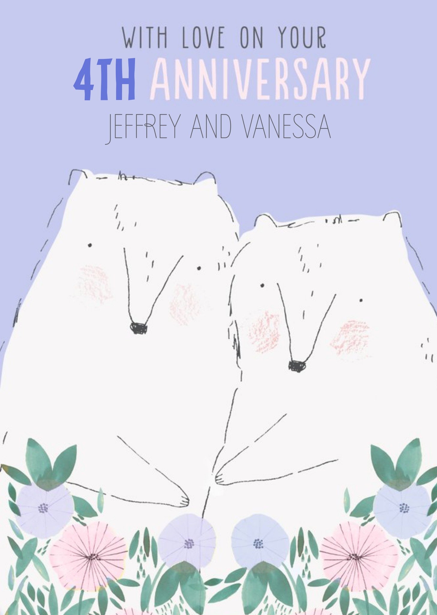 Editable Cute Polar Bears Couple Anniversary Card Ecard