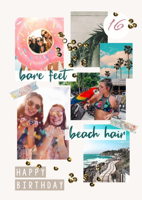 Beach Themed Photo Collage Photo Upload Birthday Card