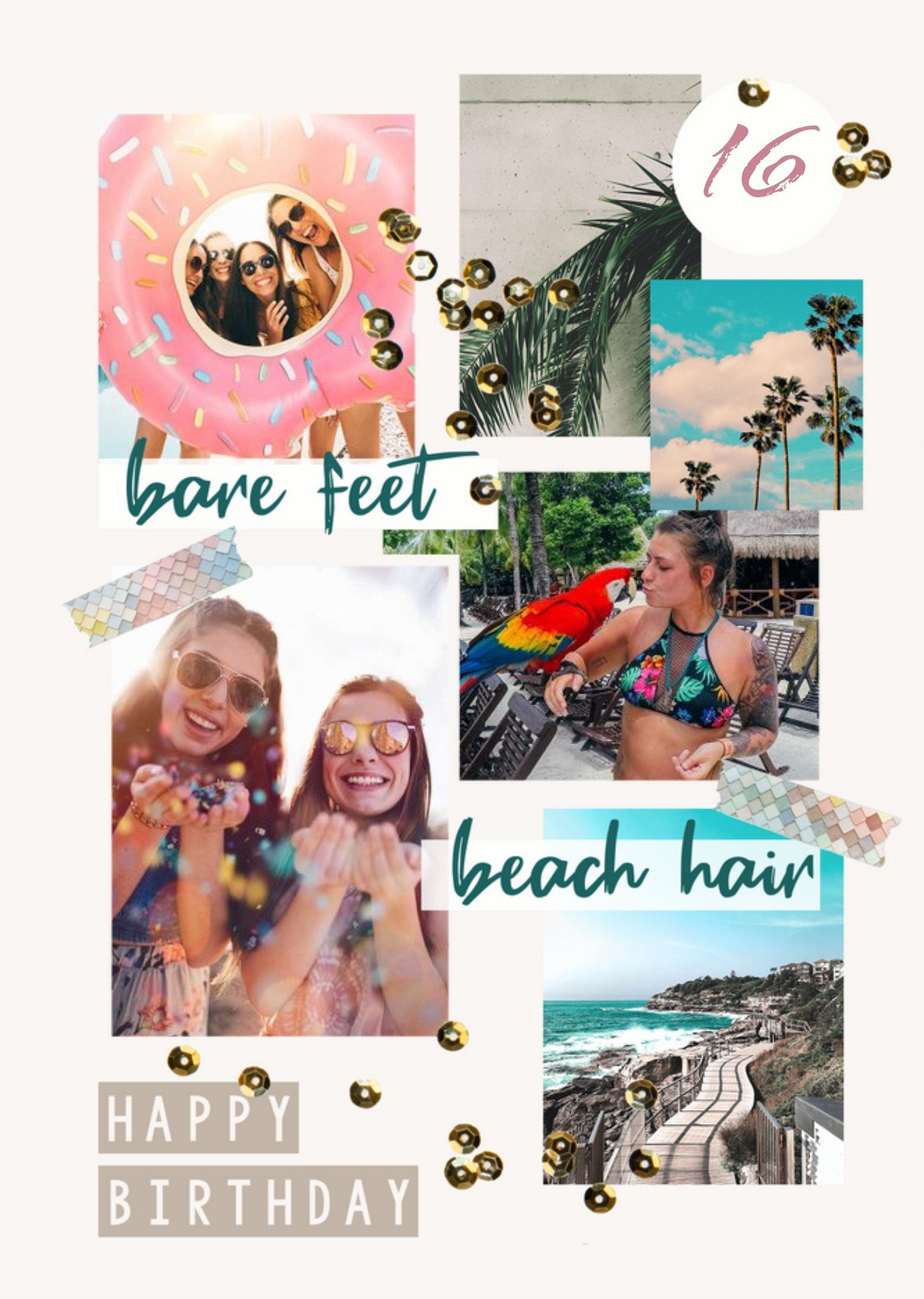 Moonpig Beach Themed Photo Collage Photo Upload Birthday Card, Large