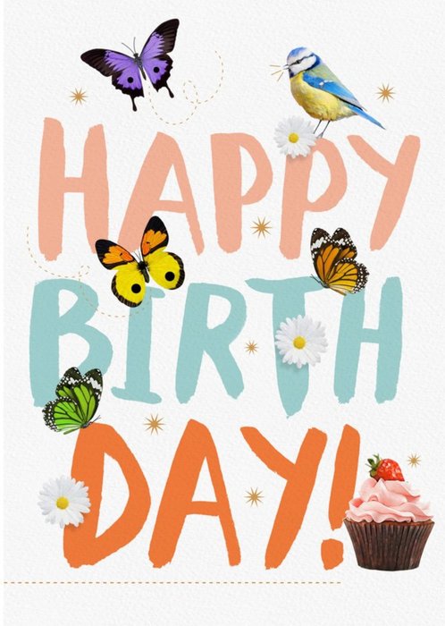 Happy Birthday Birds And Butterflies Card