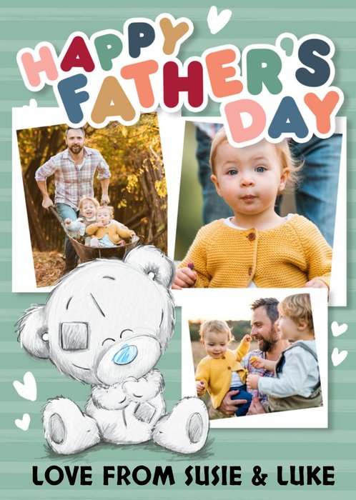 Tiny Tatty Teddy Cute Illustration with 3 Photo Upload Frames Father's Day Card