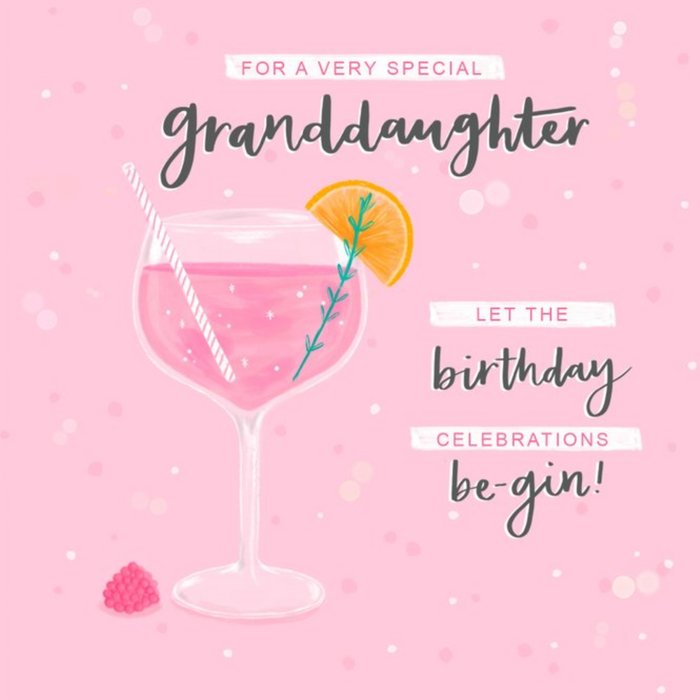 Illustrated Gin Cocktail Glass Granddaughter Birthday Card