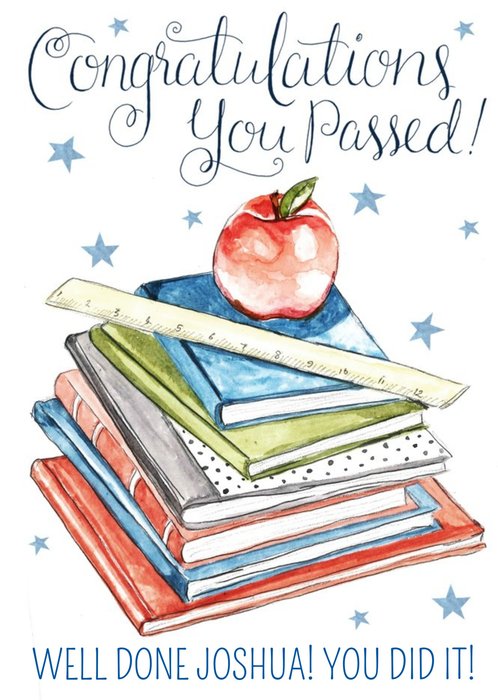 Watercolour Stacked Books Congrats You Passed Personalised Card