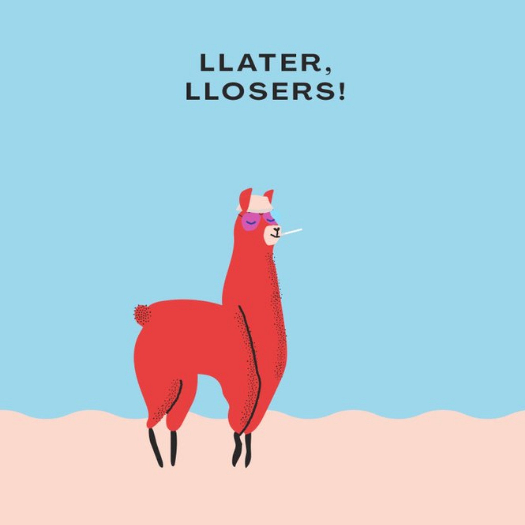 Betiobca Cool Llama Illustration Llaters, Llosers Bon Voyage Card, Square