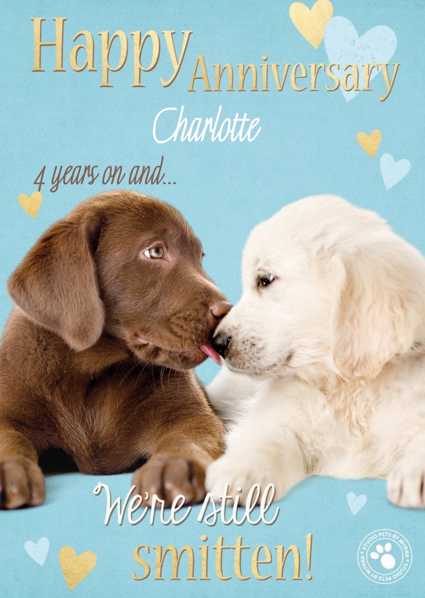 Studio Pets Smitten Puppies Personalised Happy 4th Anniversary Card