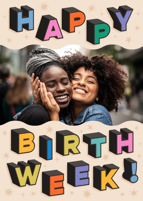 Fun Colourful Happy Birth Week Birthday Photo Upload Card