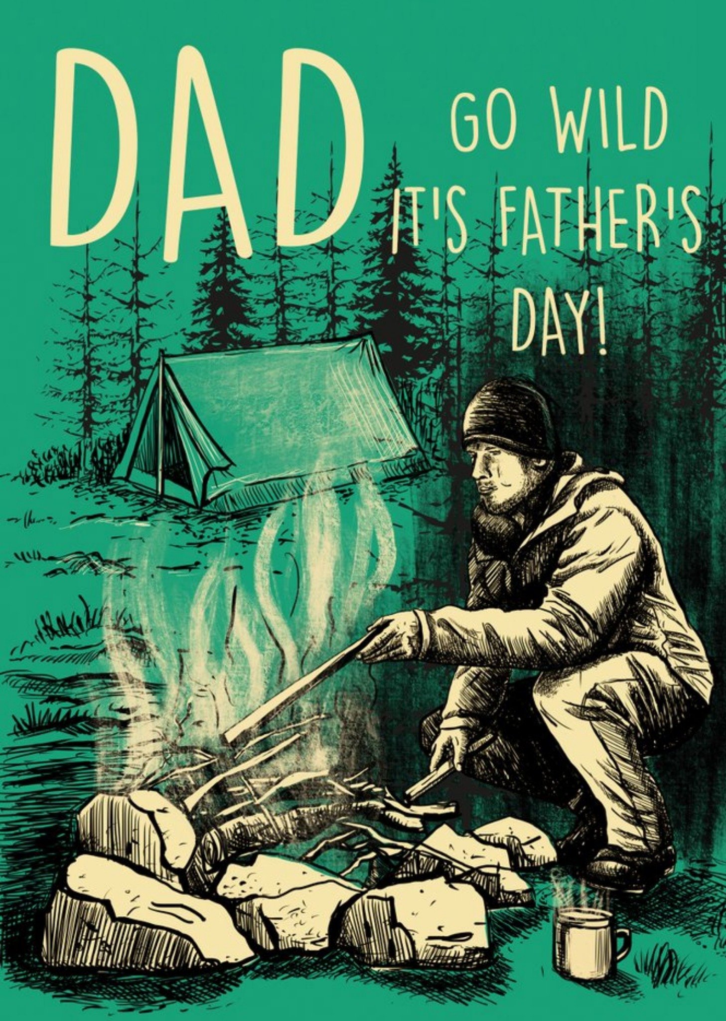 Green Illustrative Camping Father's Day Card Ecard