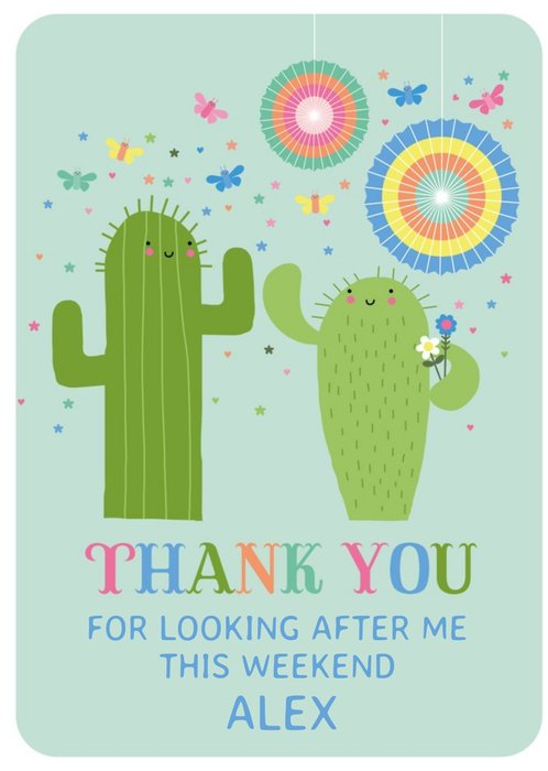 Hola Happy Illustrated Cacti Thank You For Looking After Me Thank You Card