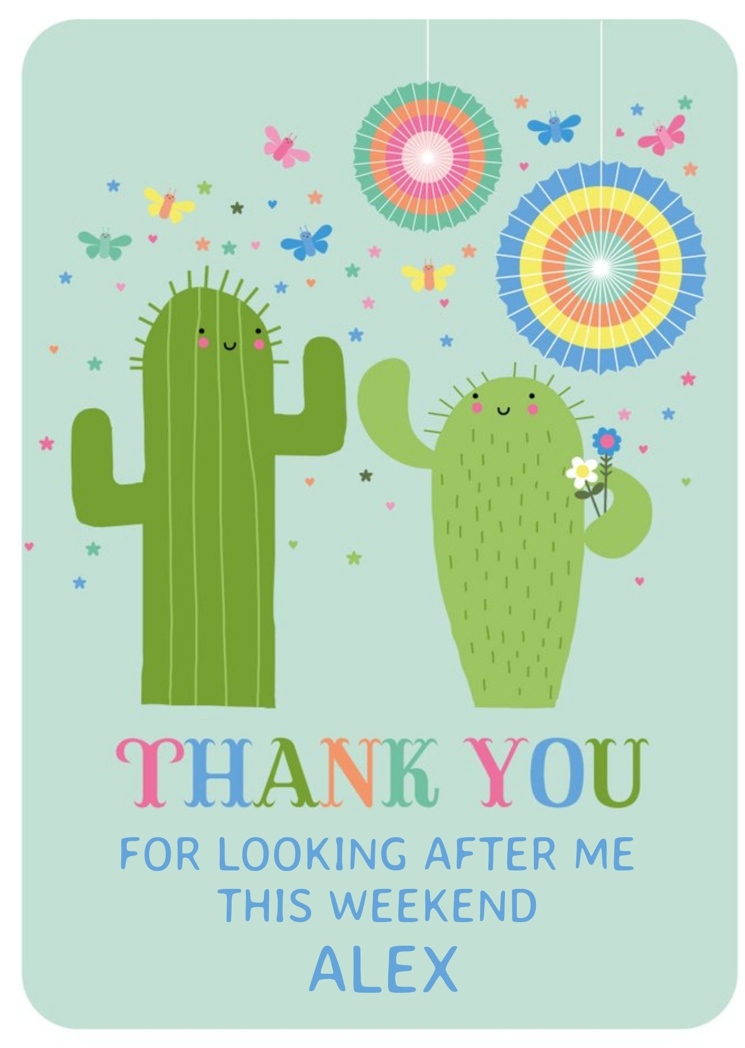 Hola Happy Illustrated Cacti Thank You For Looking After Me Thank You Card Ecard