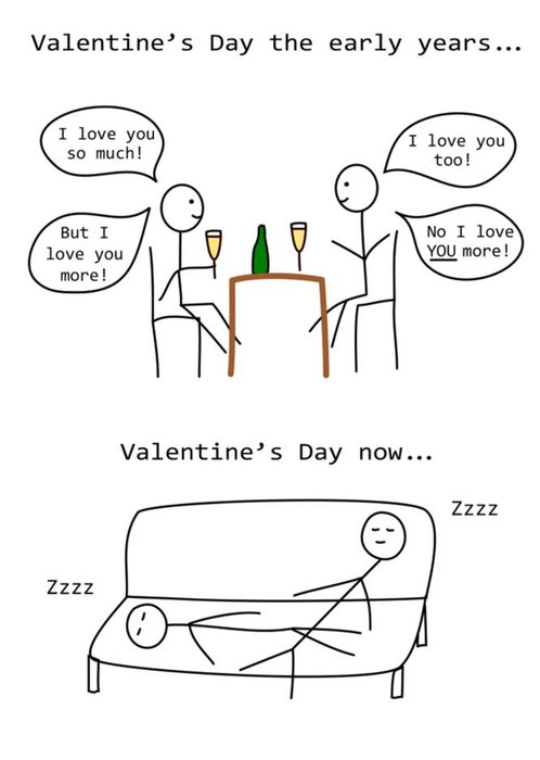 Stick Figures Hurrah For Gin Funny Valentines Day Card Then And Now