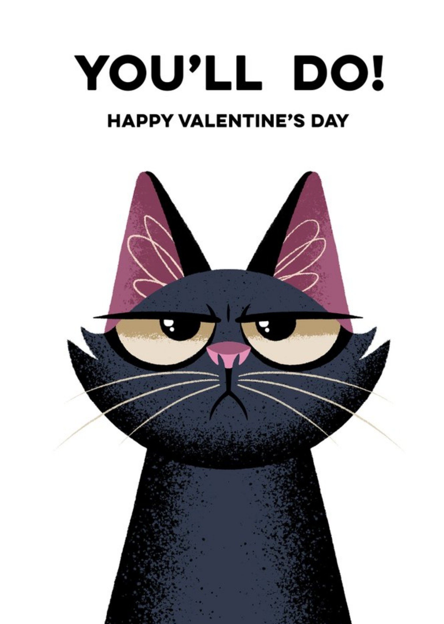 Moonpig Humorous Illustrated Grumpy Black Cat Valentine's Day Card, Large