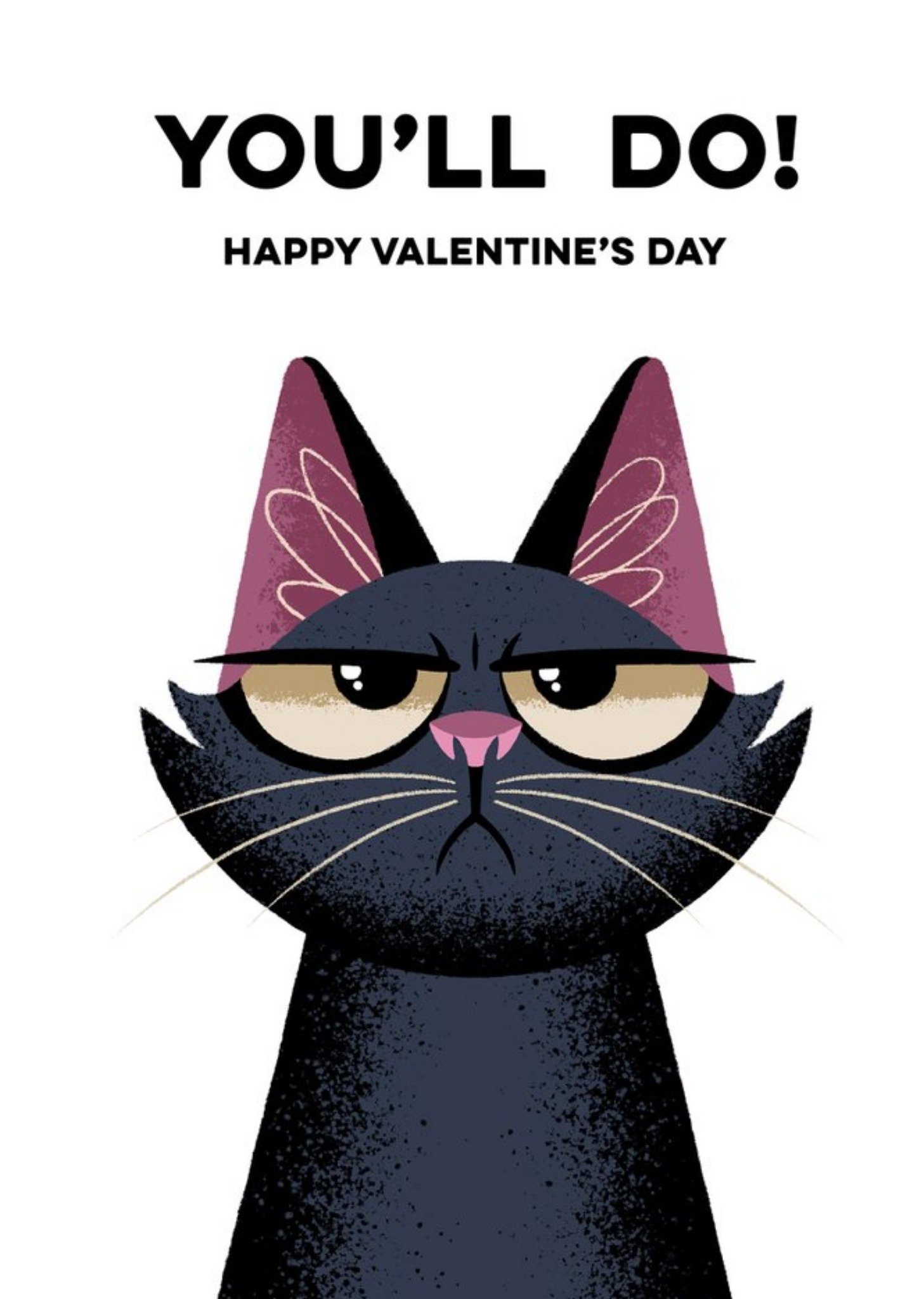 Humorous Illustrated Grumpy Black Cat Valentine's Day Card Ecard