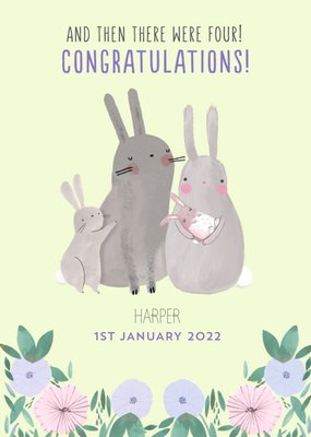 Cute Illustrative Then There were Four New Baby Card