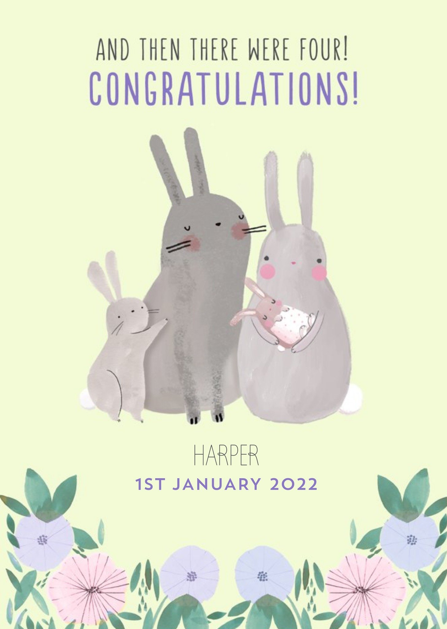 Cute Illustrative Then There Were Four New Baby Card Ecard