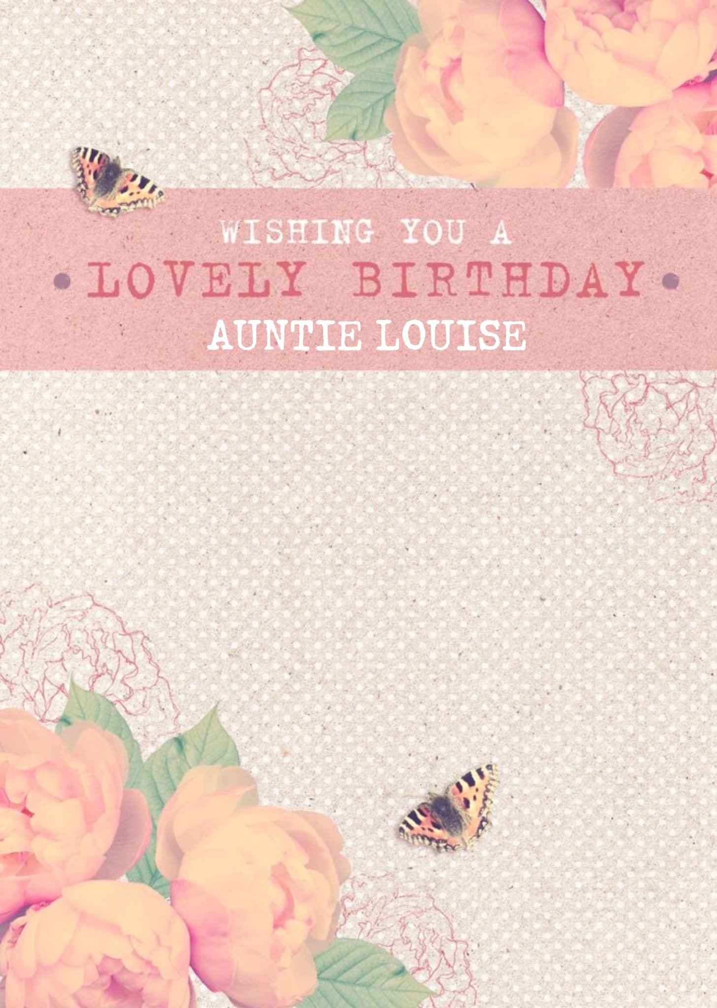 Pink Roses And Fluttering Butterflies Personalised Happy Birthday Card Ecard