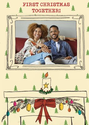 Illustration Of A Picture Frame Above A Mantelpiece First Christmas Together Photo Upload Card