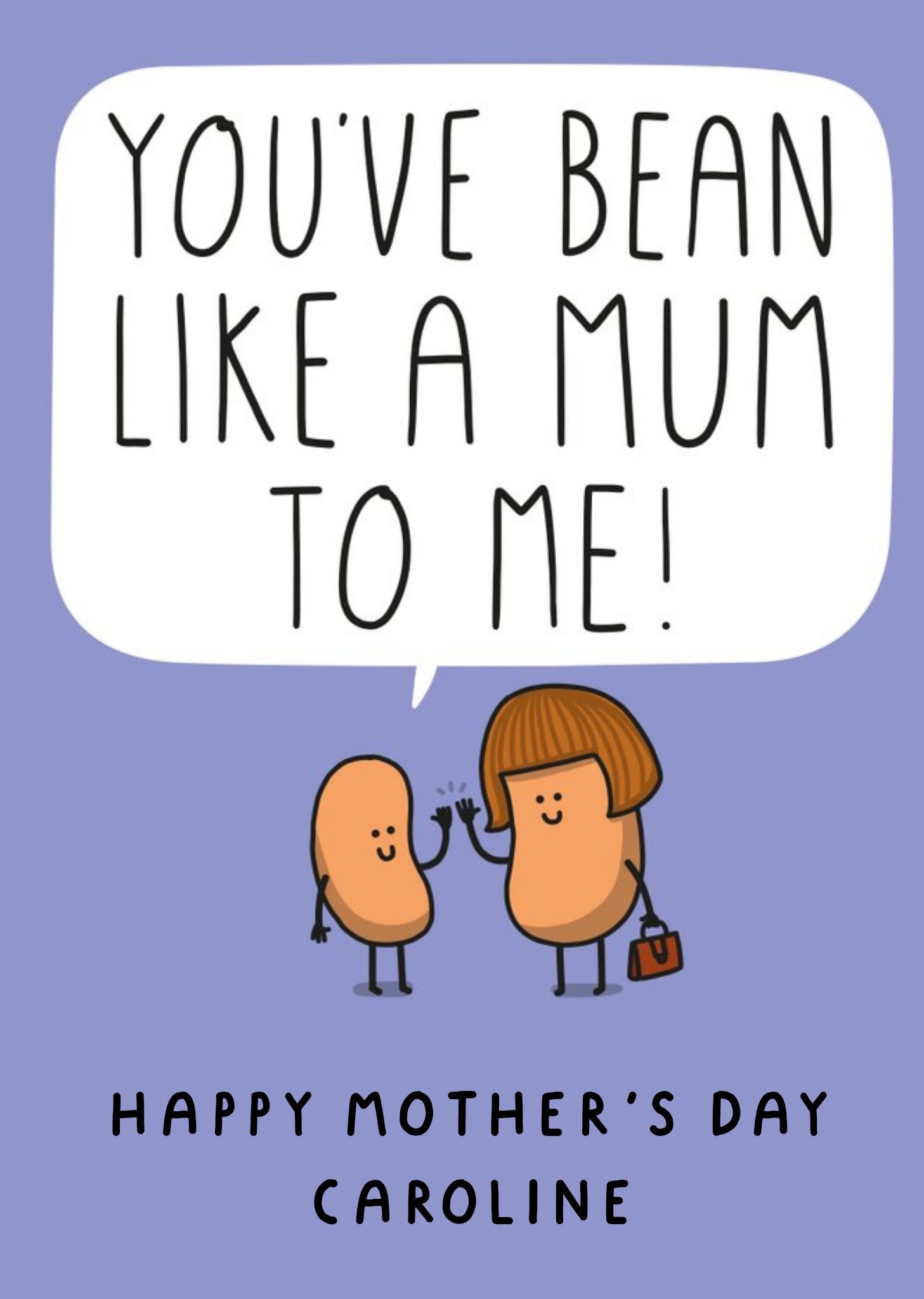 Illustration Of Two Bean Characters Funny Pun Mother's Day Card Ecard