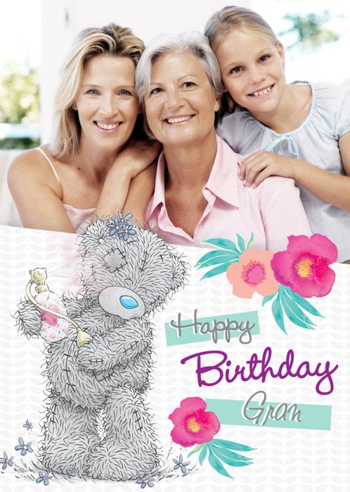Me To You Tatty Teddy And Flowers Happy Birthday Gran Photo Card