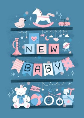 Blue Illustrated Toys New Baby Card