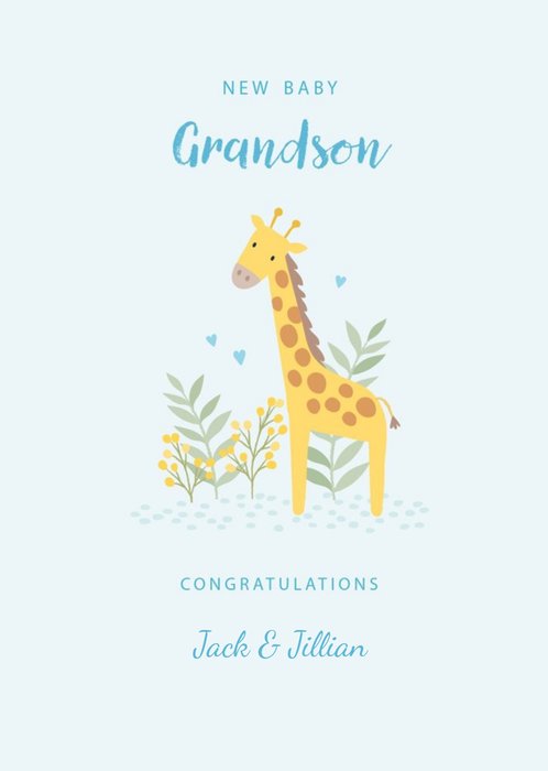 Cute Illustrative Giraffe New Baby Grandson Card