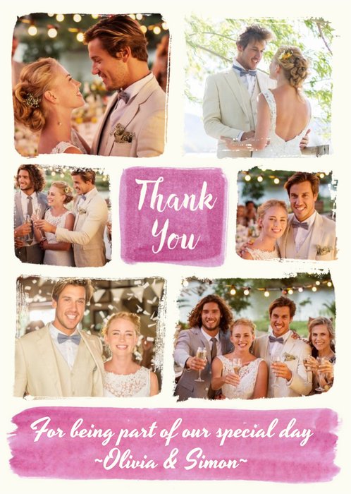 Wedding Thank You Postcard. Thank you for being part of our special day ~Olivia & Simon~ photo uploa