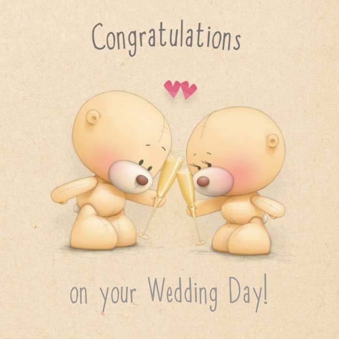 Bears With Champagne Flutes Congratulations Personalised Wedding Card