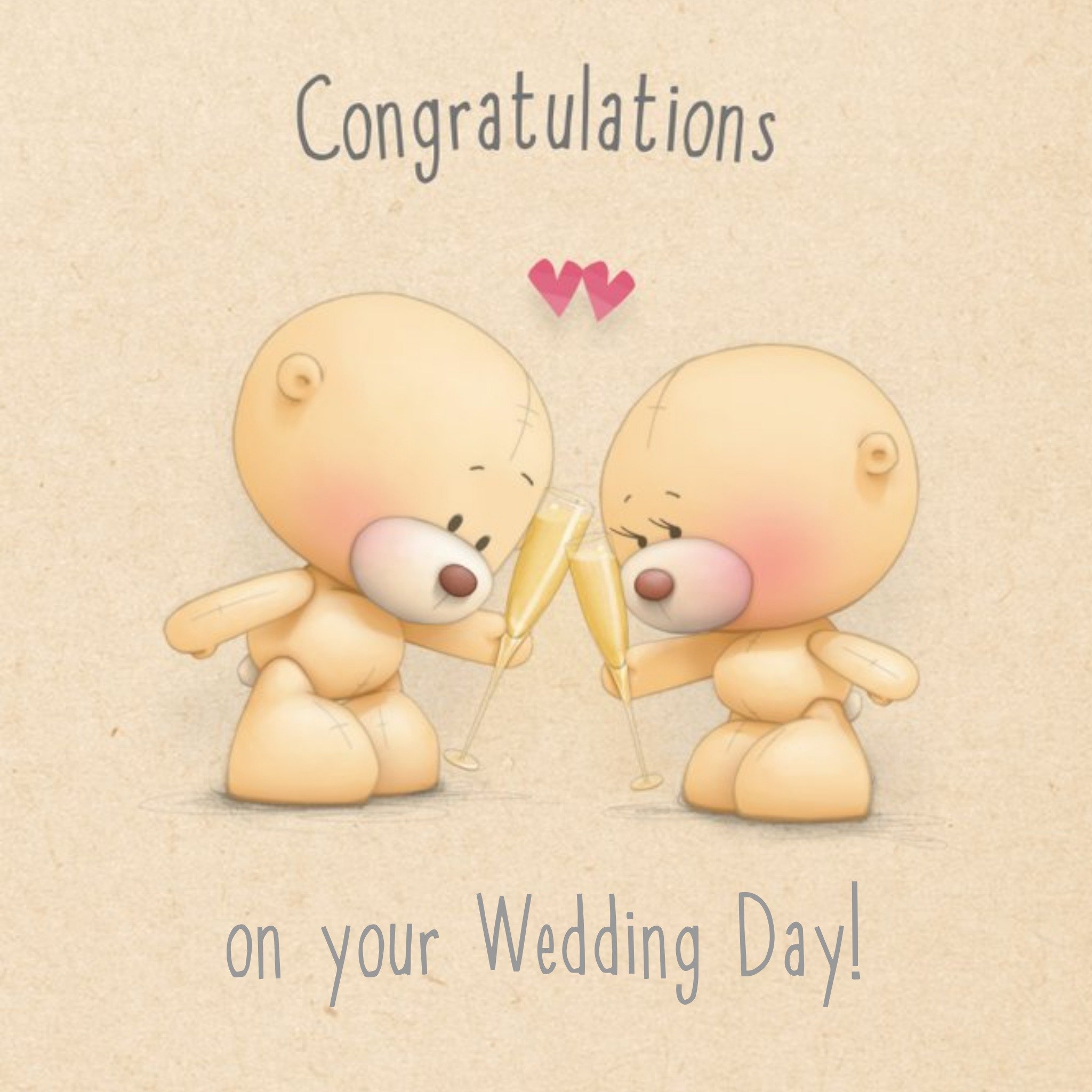 Bears With Champagne Flutes Congratulations Personalised Wedding Card, Square