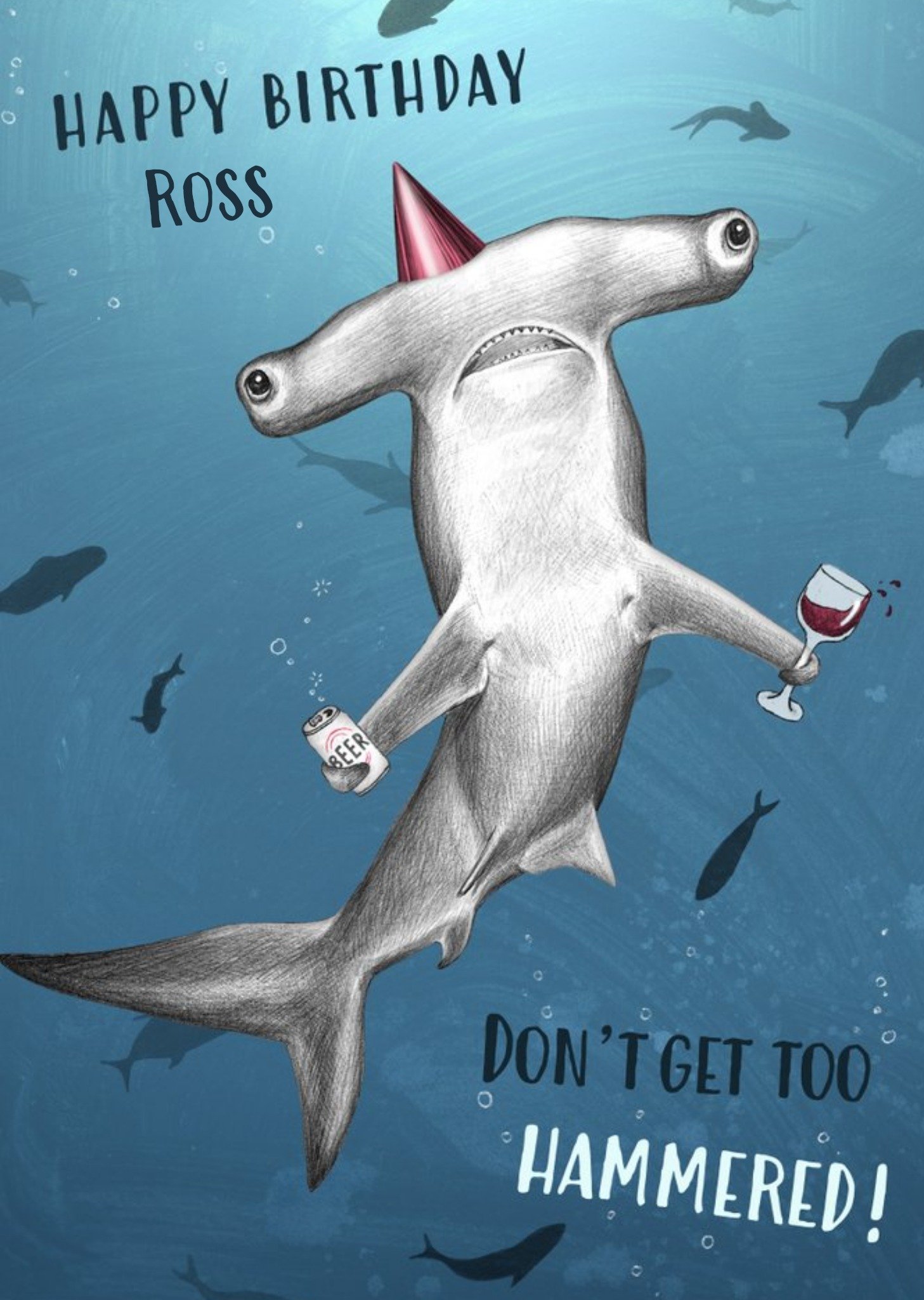 Moonpig Happy Birthday Don't Get Too Hammered Hammerhead Shark Birthday Card, Large