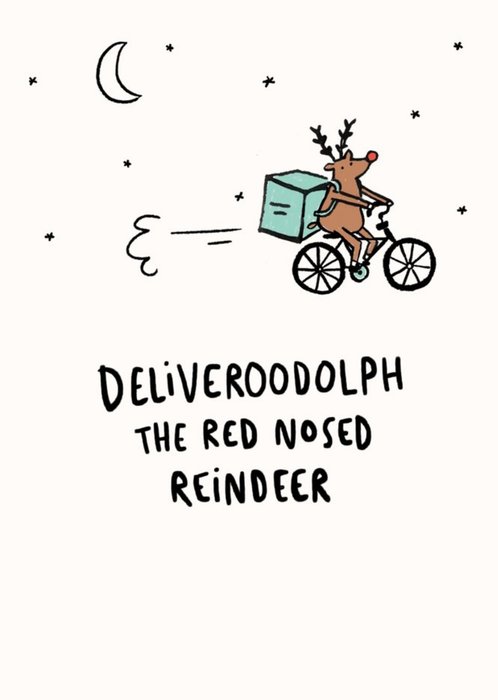 Rudolph The Red Nose Reindeer Delivering Fast Food Christmas Card