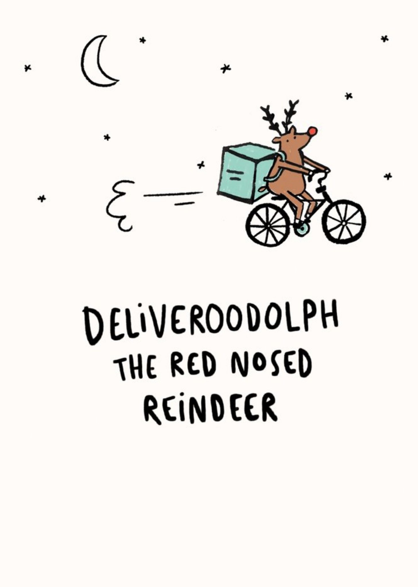Moonpig Rudolph The Red Nose Reindeer Delivering Fast Food Christmas Card, Large