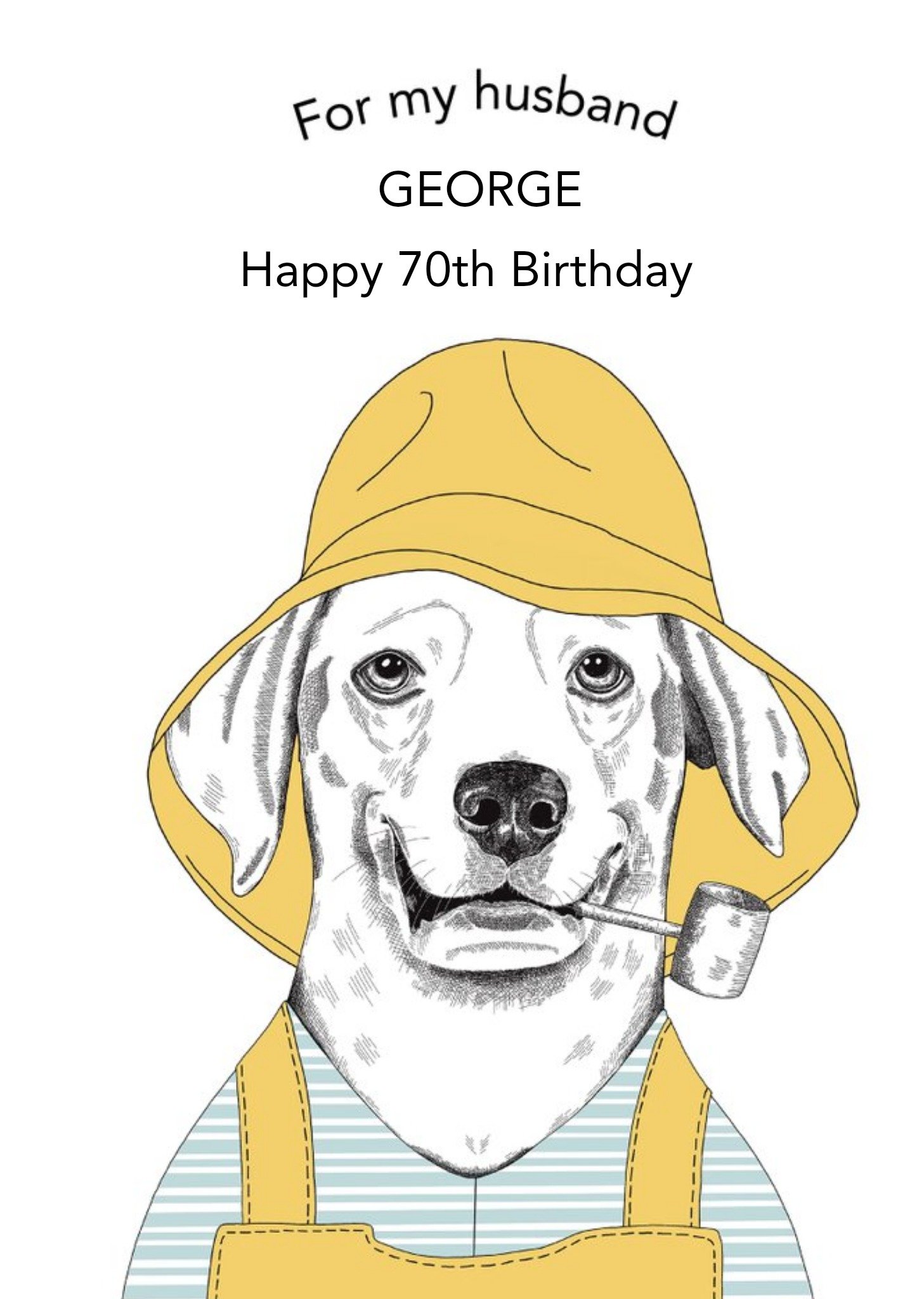 Yellow Sailor Labrador Dog Illustrated Birthday Card Ecard